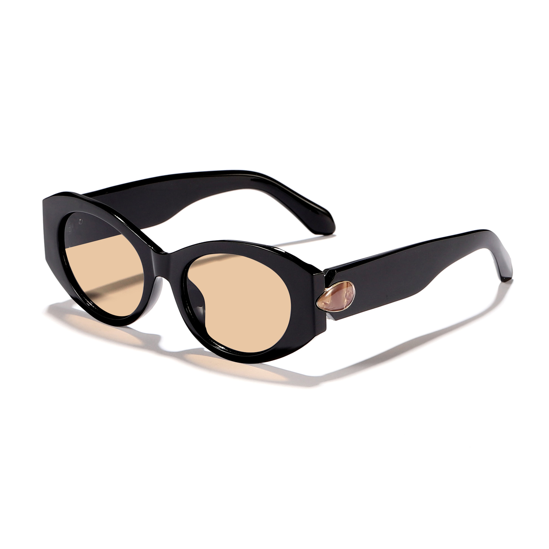 Gafas de sol de moda europeas y americanas, marco ovalado retro, accesorios de gemas, gafas de sol de pasarela de lujo ligero de alta gama para mujer