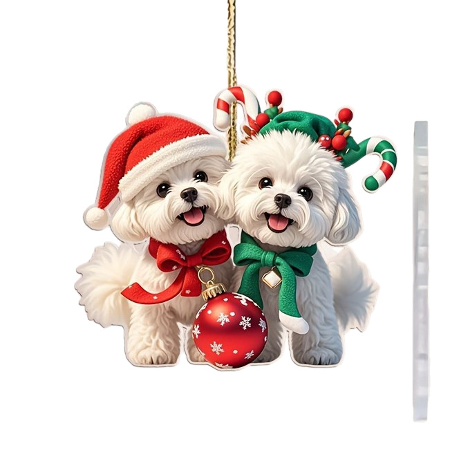 Colgantes transfronterizos nuevos perros de Navidad pequeños animales colgantes 2D acrílico colgantes de decoración espejo retrovisor