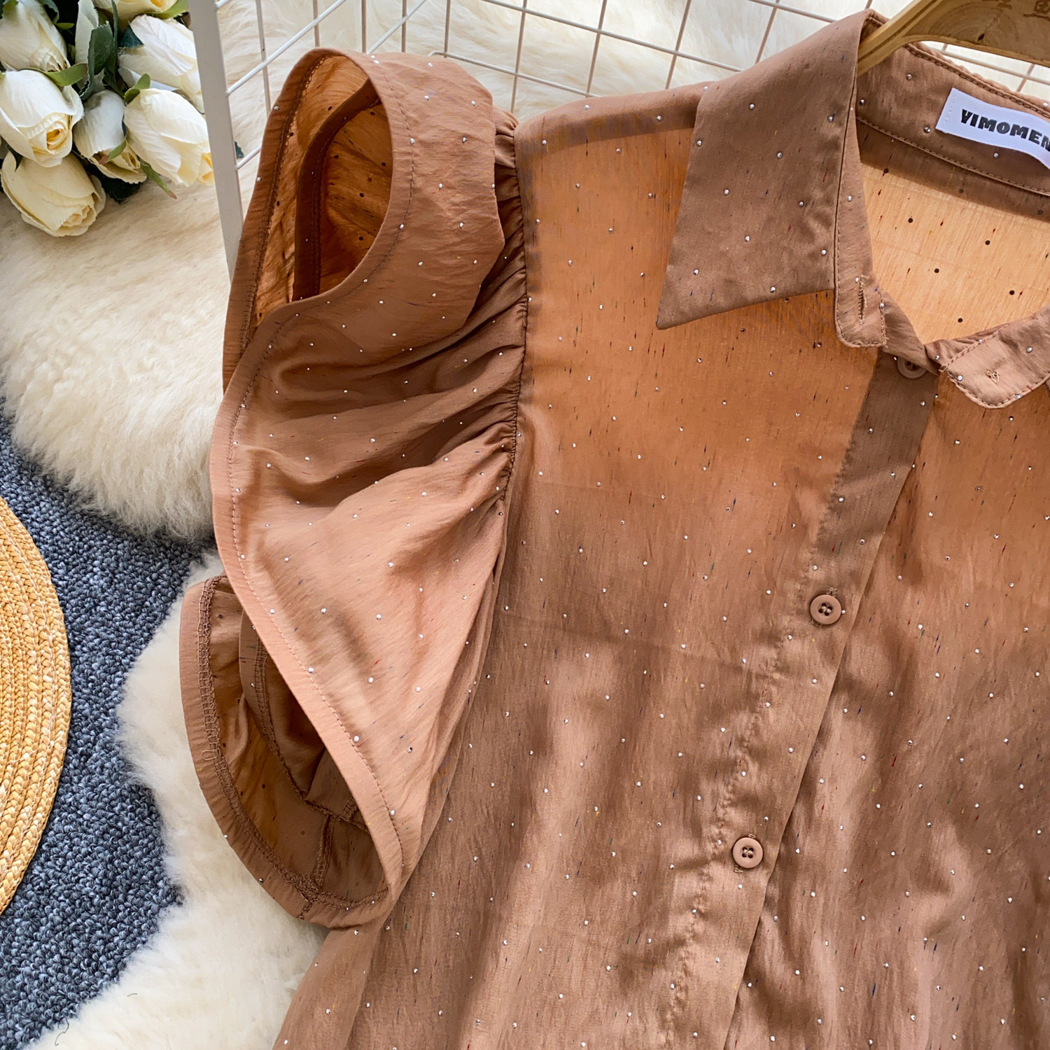 Women's Korean Style Puff Sleeve Breathable Shirt Skin Friendly Loose Design Elegant Versatile Commuter Top Spring 2026_ecoleips.com