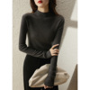 Demi-season knitted top, T-shirt, colored long-sleeve, sweater, 2023 collection, long sleeve, high collar, plus size, Korean style