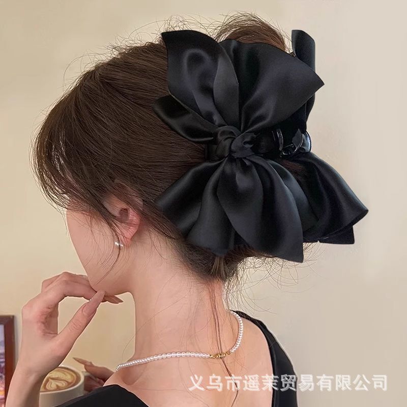 轻奢气质黑色蝴蝶结泡泡抓夹女2025高级感后脑勺发夹鲨鱼夹子头饰|undefined