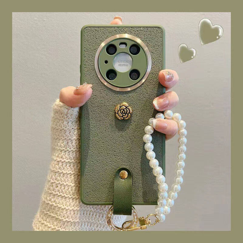 Three-dimensional metal camellia apple 15/16ProMax leather apple 13 mobile phone case for Huawei mate60p