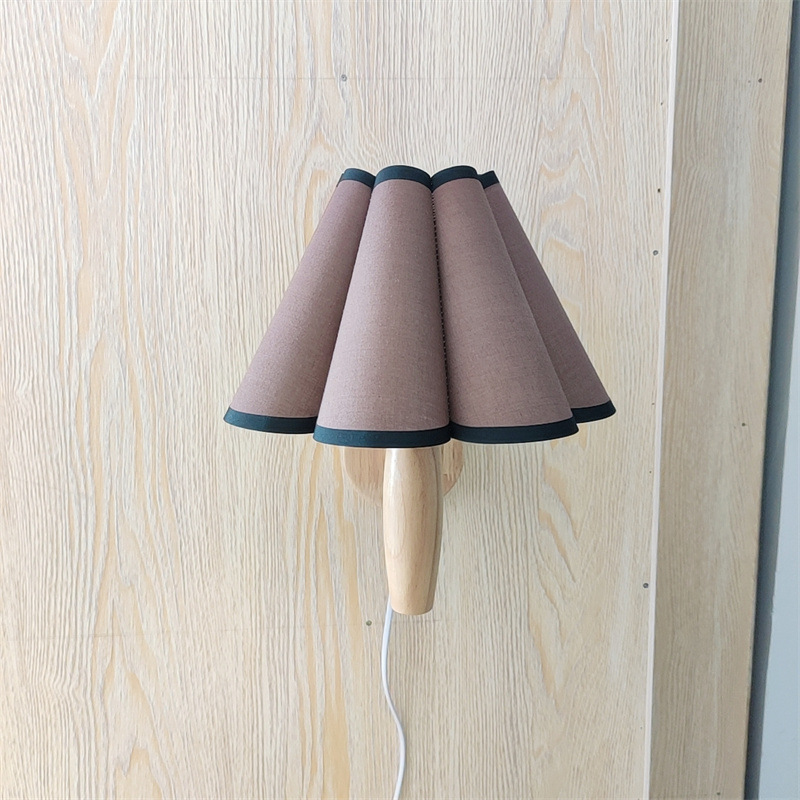 INS estilo pastoral Retro Vintage plisado pétalo tela lámpara de pared de madera estilo pastoral dormitorio lámpara de entrada