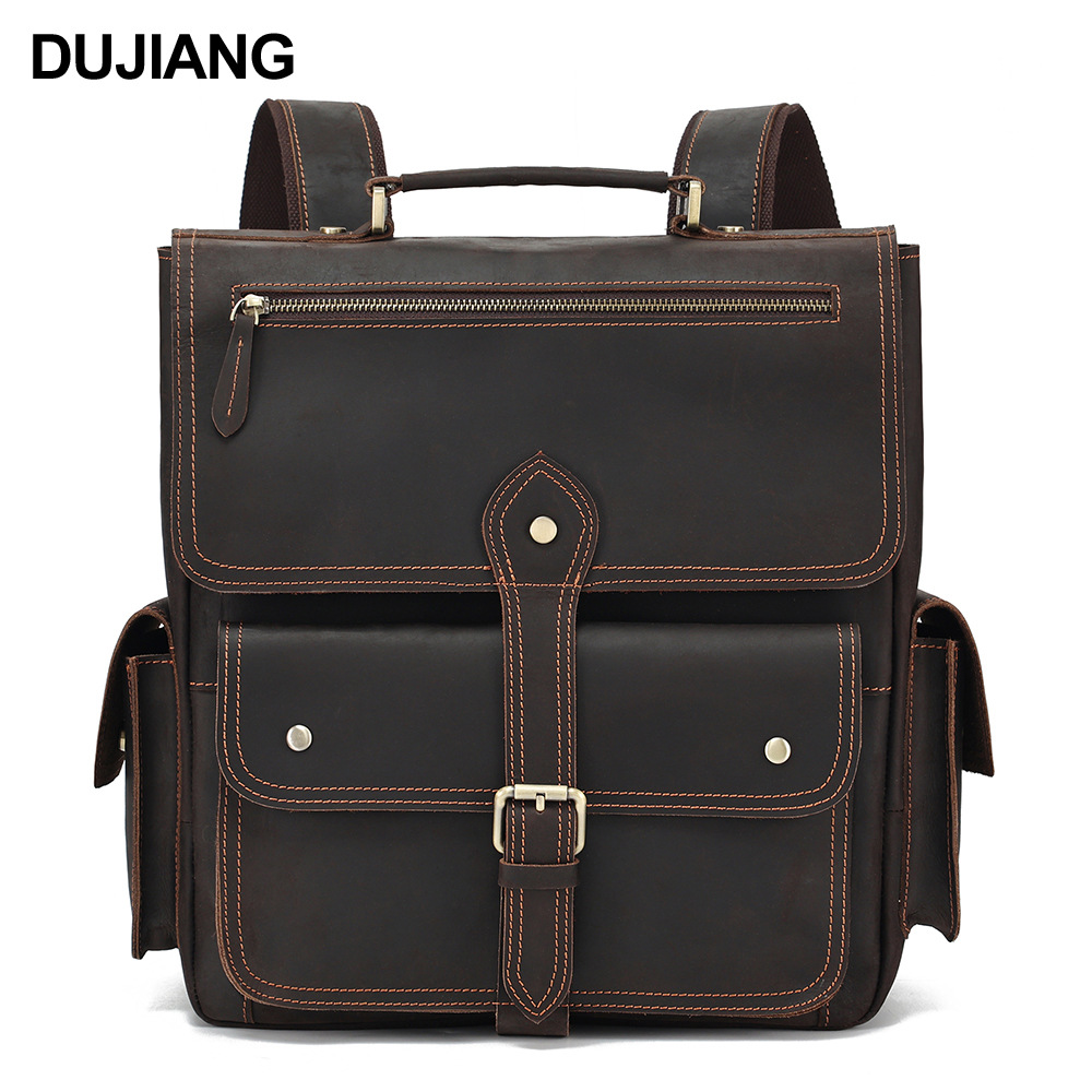 Genuine Leather Backpack For Men Vintage Cowhide Commuter Bag_voghion.com