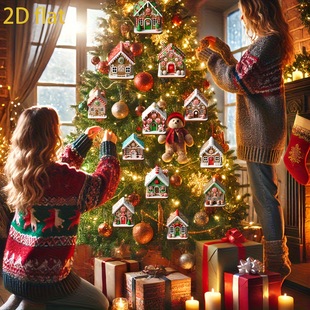 Cross-Border Christmas New Wooden Cabin Decoration Hanging Christmas Tree Cabin Pendant Festive Party Decoration
