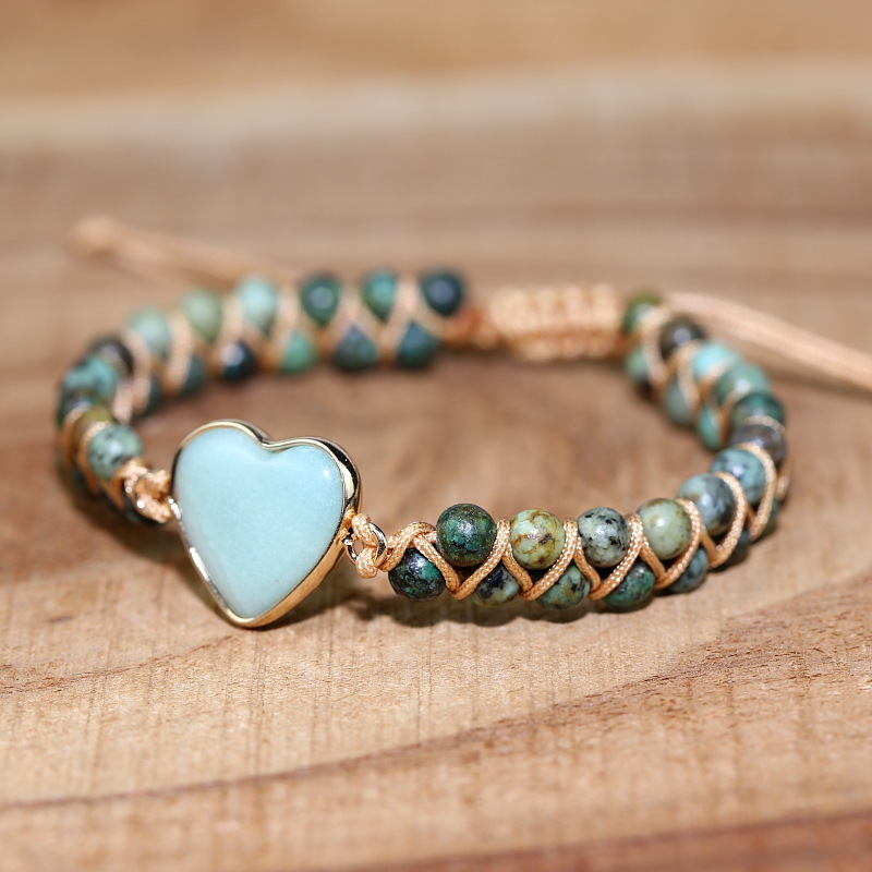 Travel Occasion natural stone Material Ethnic Style Heart Shape Natural Stone Knitting Bracelets