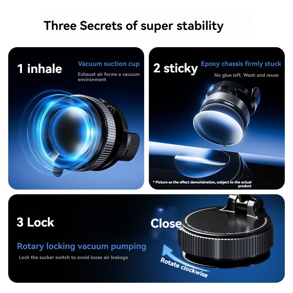 Cross-border car phone holder with magnetic vacuum magsafe, rotatable and foldable suction cup for dashboard mounting