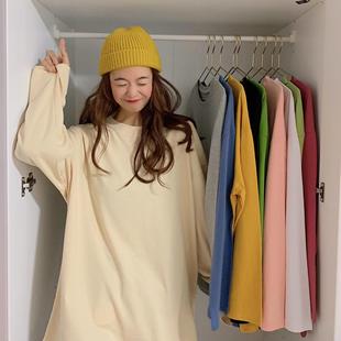 [10 Colors Long-Sleeved T-Shirt] 2025 Cross-Border Spring & Fall Korean New Loose Pure Color Long-Sleeved Large Size T-Shirt for Women Wholesale