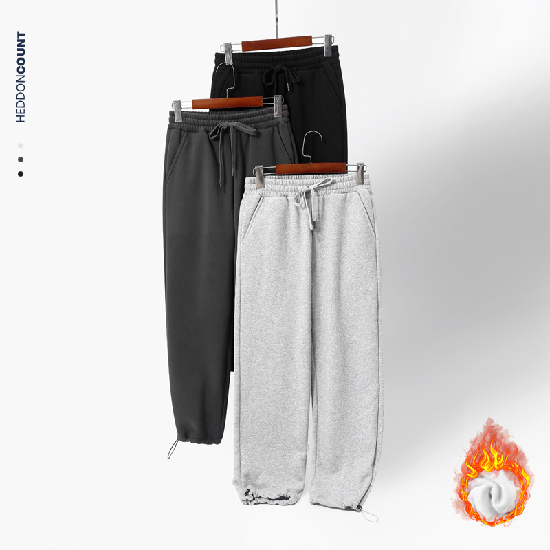 Denjue Men's Autumn350g Heavy Thick Loose Casual Drawstring Pants Men's Velvet Sweatshirts