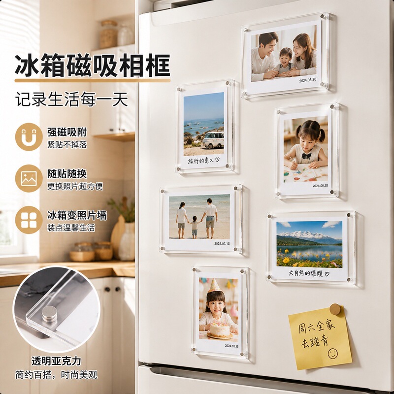 Acrylic Polaroid photo frame display, magnetic refrigerator sticker, cross-border DIY card photo wall, magnetic message board Acrylic Polaroid photo frame display, magnetic refrigerator sticker, cross-border DIY card photo wall, magnetic message board