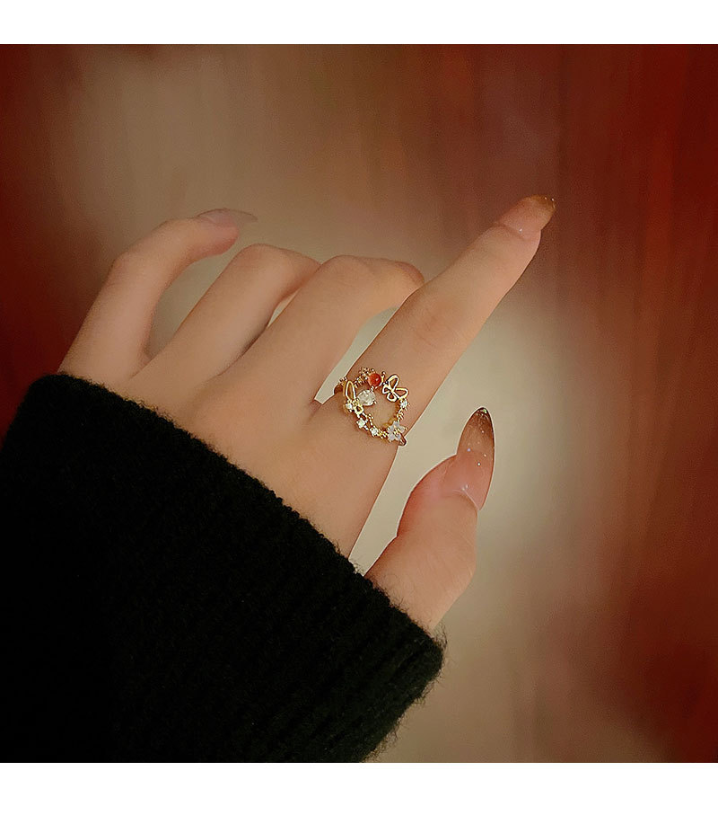Sweet Butterfly Copper Inlay Zircon Open Ring 1 Piece