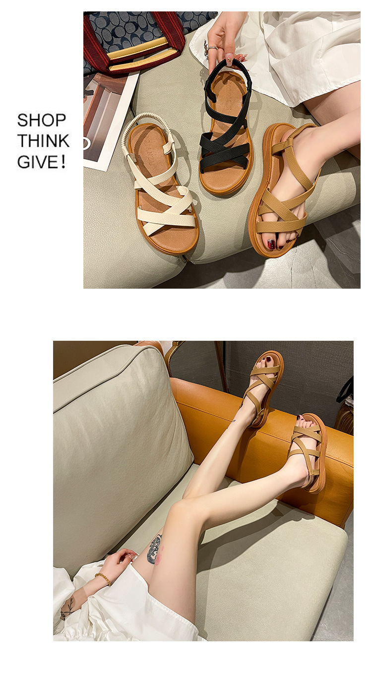 Sandali per il commercio estero da donna 2023 Summer New Roman Fashion Cross Strap cinturino elastico fondo piatto sandali da donna con fondo morbido_voghion.com