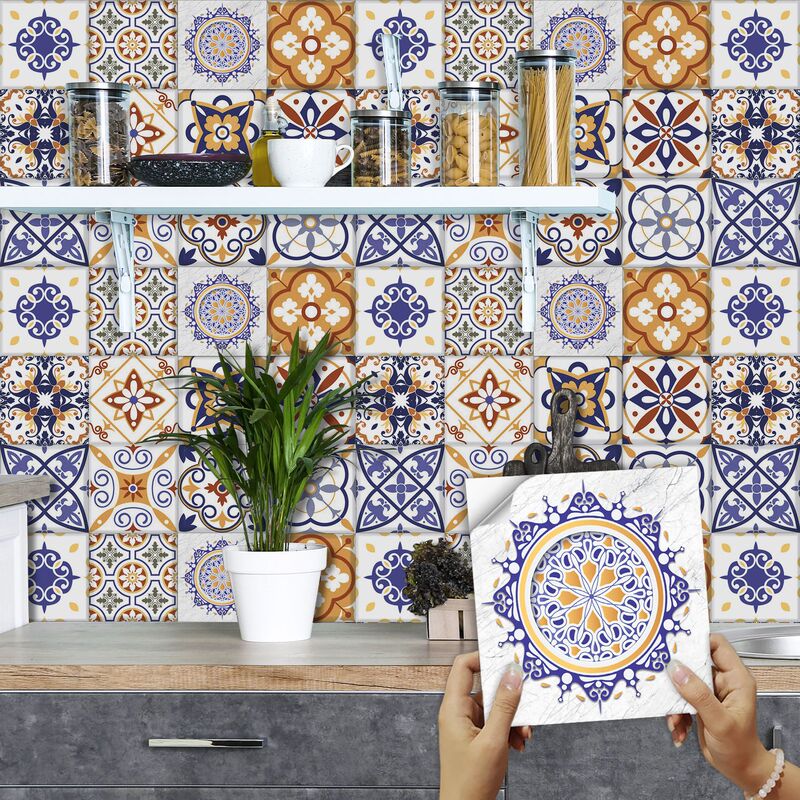 Moroccan Style Geometric Star Pattern Wall Stickers Kitchen Backsplash Bathroom Wall and Floor Renovation Self-Adhesive Tile Stickers Moroccan Style Geometric Star Pattern Wall Stickers Kitchen Backsplash Bathroom Wall and Floor Renovation Self-Adhesive Tile Stickers