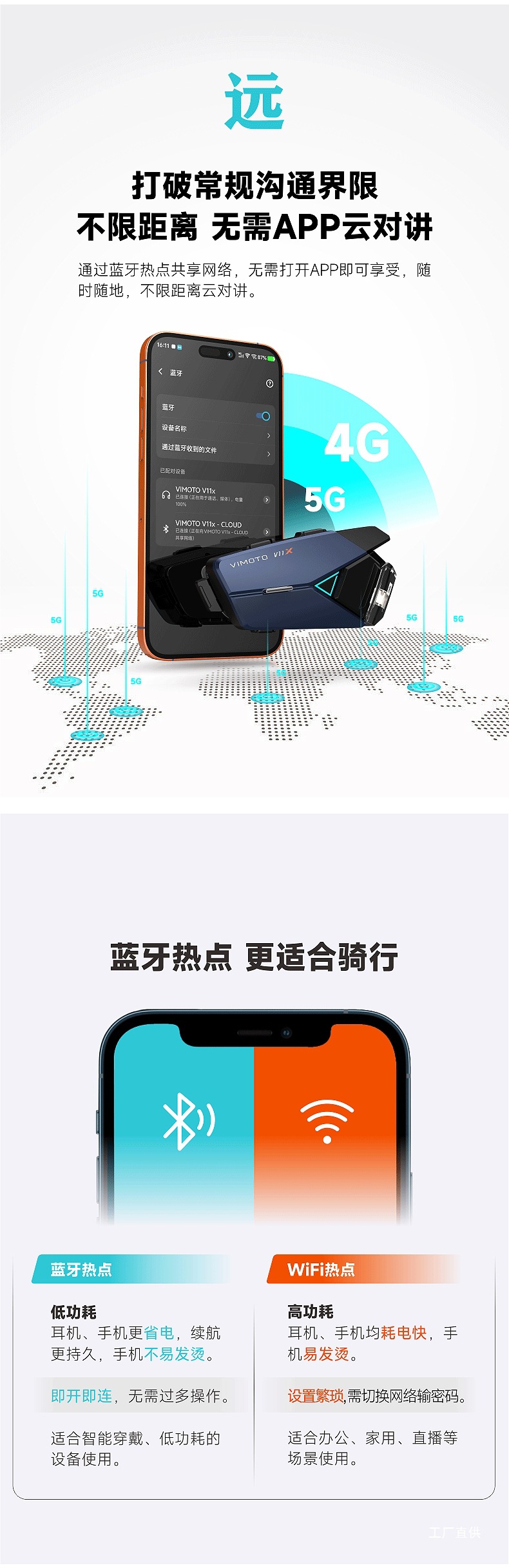 Vimoto V11 V11X V11S motorcycle helmet Bluetooth headset, specialized for full-face riding helmets, with built-in JBL unit