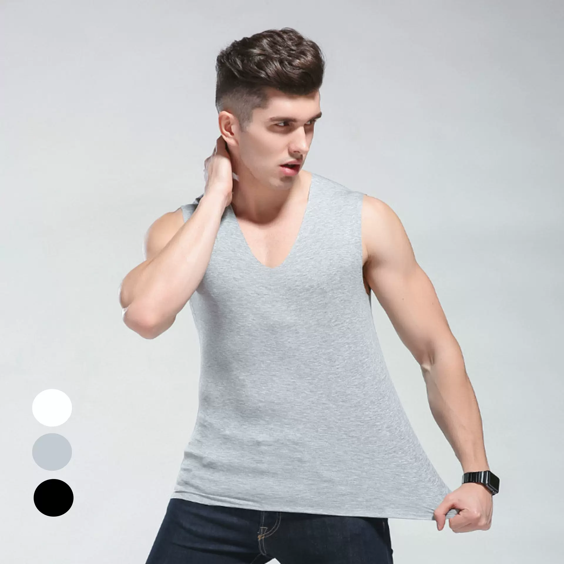 春夏季男士莫代尔背心无痕随心裁男式宽肩纯色运动打底衫厂家批发