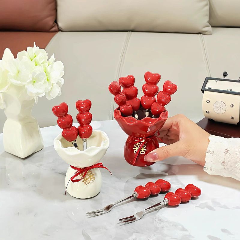 かわいいデザートフルーツピックフルーツフォーク家庭用食器ステンレス鋼高価値お祝い保存瓶小さなフォークセット|undefined