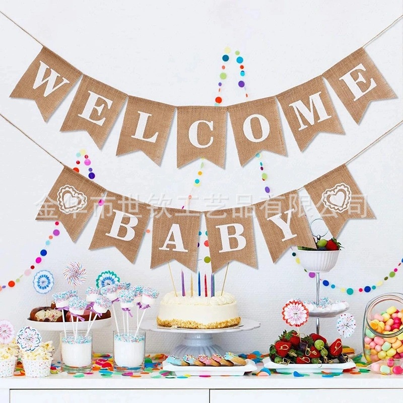Fábrica directa de cumpleaños decoración de fiesta tira bandera colorida bienvenida bebé lino suministros de bandera de cola de golondrina