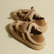休闲鞋雪地棉女2025秋冬季新款羊羔毛毛鞋系带百搭拼接加绒豆豆鞋