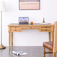 美式乡村橡木三抽办公桌书桌 欧式原木电脑桌简约写字台读书实木