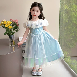 女童小花朵网纱公主裙2026夏季小女孩洋气生日礼服中长款连衣裙夏