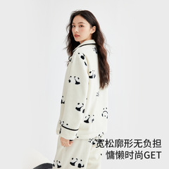 秋冬季加厚珊瑚绒保暖睡衣女翻领睡衣冬季珊瑚绒女士居家家居服