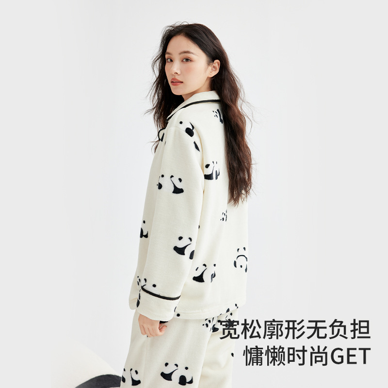 秋冬季加厚珊瑚绒保暖睡衣女翻领睡衣冬季珊瑚绒女士居家家居服|undefined