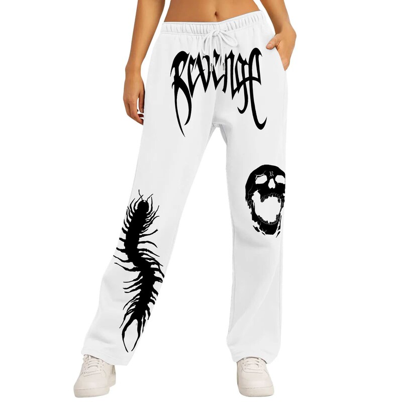 Spring and Autumn New Y2K Dark Gothic Print Loose Slimming Unisex Drawstring Sweatpants Wide-Leg Joggers