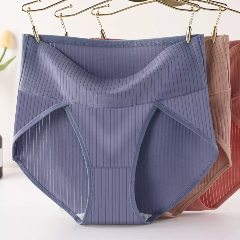 大码胖MM高开叉纯棉内裤女高腰双层微收腹不勒腿200斤女士内裤