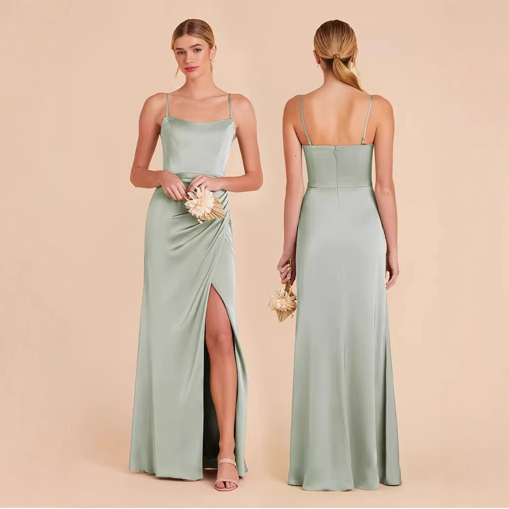 El nuevo vestido de dama de honor simple, el vestido de diseño colgante, generalmente puede usar un vestido de grupo hermano delgado verde de nicho, verano