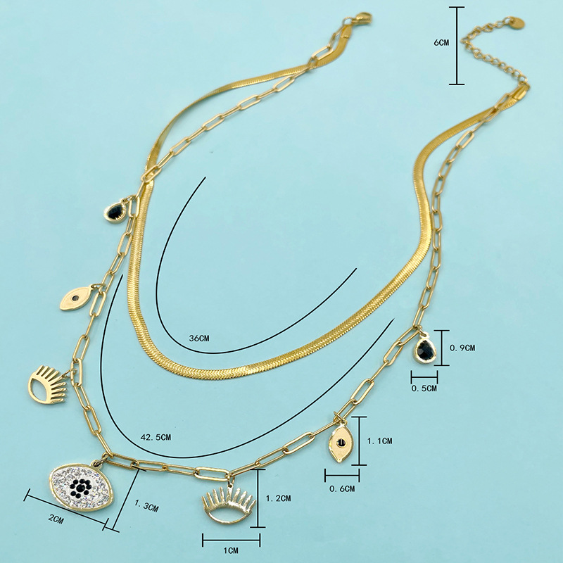Fashion Devilu0027S Eye Stainless Steel Titanium Steel Plating Hollow Out Inlay Zircon Layered Neckl