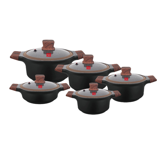 Cocina de inducción de 10 piezas UCCLIFE Juego de utensilios de cocina de olla de aluminio fundido a presión Fondo de piedra médica de mármol