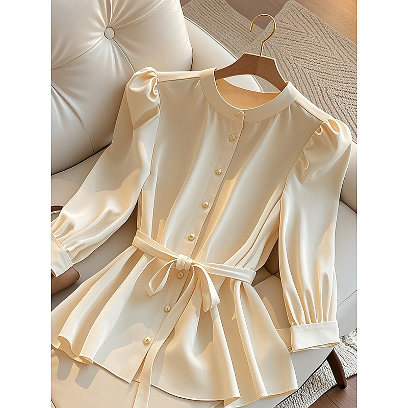 Women's Clothing beautiful milk series gentle and sweet temperament tops are super beautiful apricot long sleeved shirts for women in early autumn_voghion.com