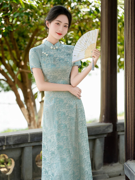 Summer lightweight retro long elegant cheongsam