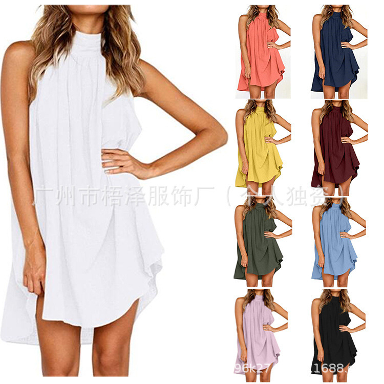 Amazon Ready-To-Ship Women's Fashion Dresses Summer Beach Party Sleeveless Nightgown Foreign Trade Wholesale