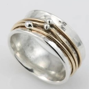Cross-Border Fashion Two-Color Steel Wire Wide Hand Ornaments Minimalist Design Internet Celebrity Men's and Women's Rings Personalized Trend Rings