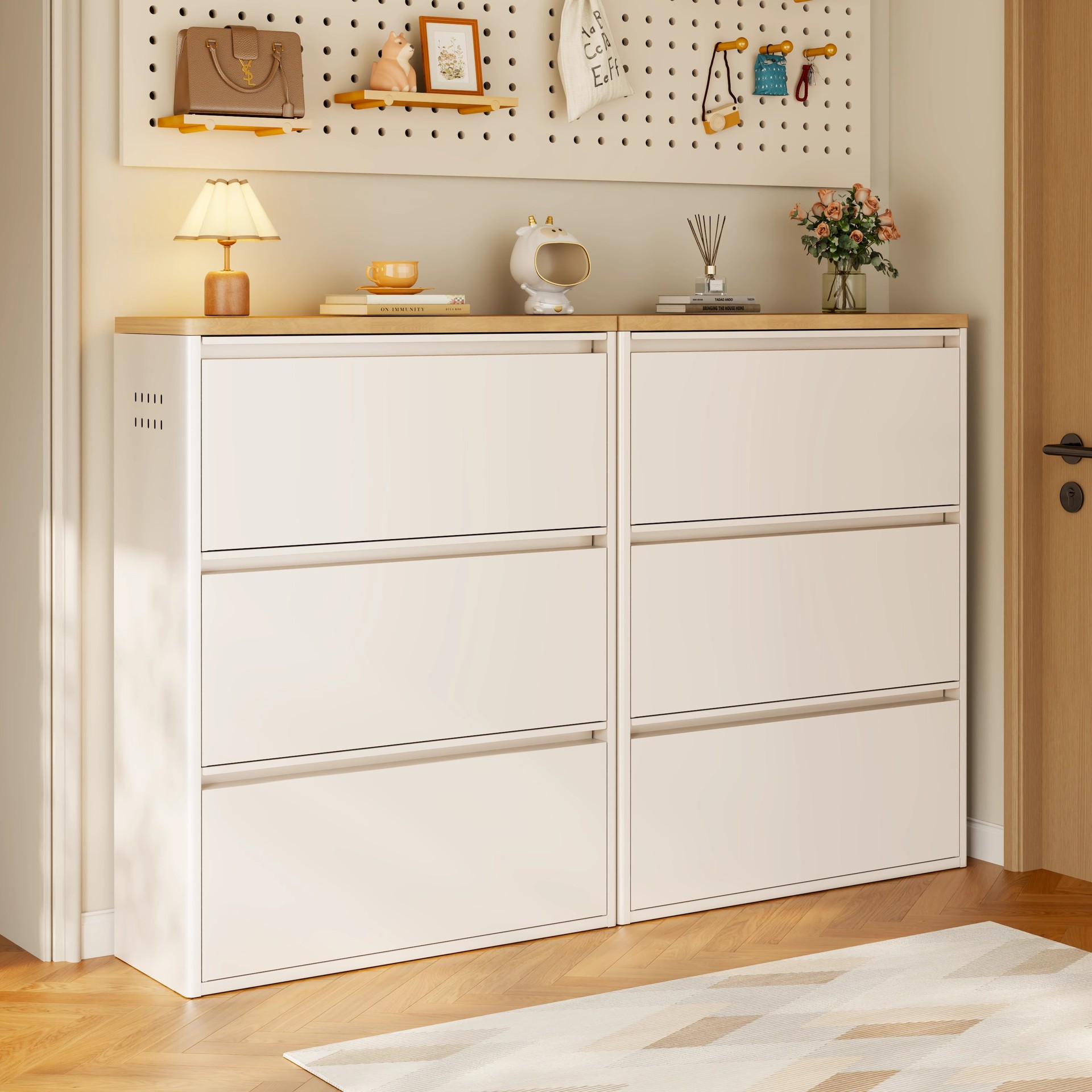 Ultra-Thin Tipping Bucket Shoe Cabinet for Home Entrance Indoor Integrated Wall-Mounted Entrance Door 15cm Steel Entrance Cabinet Small Narrow Shoe Rack