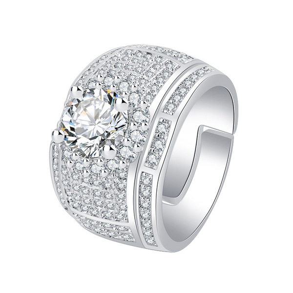 跨境热卖奢华群镶满钻男士戒指豪华欧美男士高端气质戒指批发货源