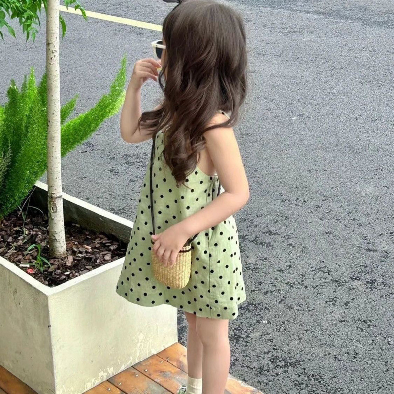 韓国兄妹衣装 2024 夏女の子グリーン水玉サスペンダースカート男の子ベビー水玉シャツカジュアルパンツスーツ|undefined