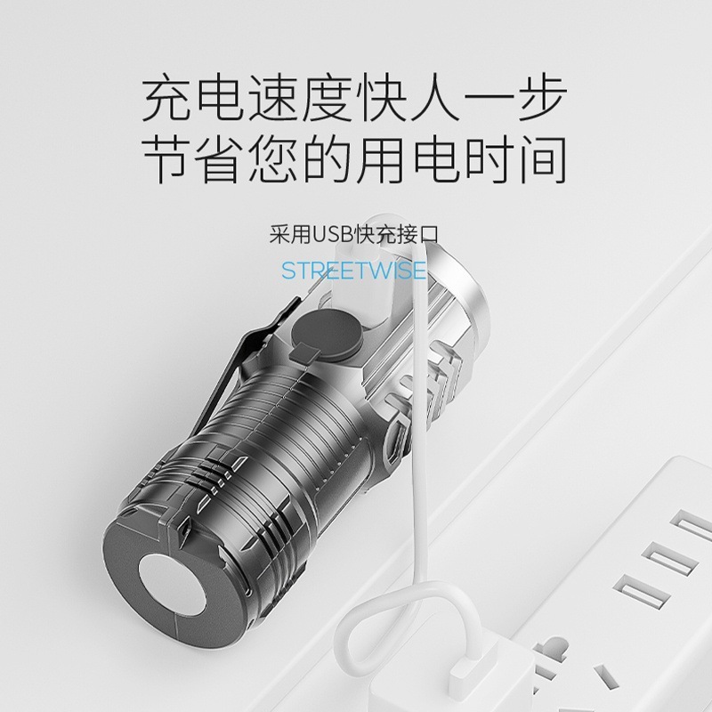 跨境新款户外迷你随身小手电小型强光带侧夹手电筒家用便携照明灯|undefined