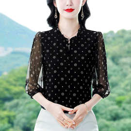 大品牌桑蚕丝小衫女2025新款时尚印花气质优雅中年妈妈减龄衬衫潮