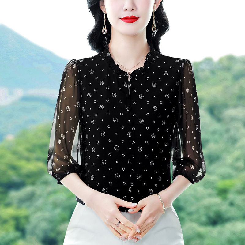 Big Brand Mulberry Silk Shirt for Women 2025 New Fashion Printed Elegant Elegant Middle-Aged Mother Age-Reducing Shirt Trend