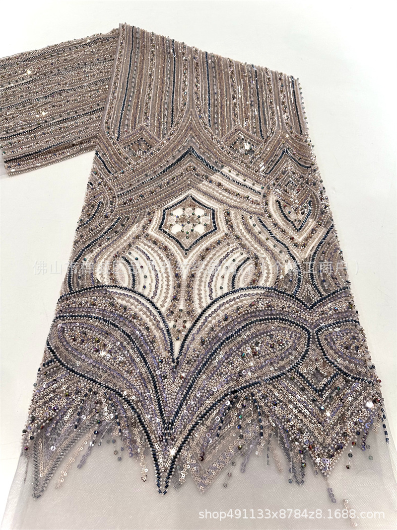 Industria pesada cuatro perlas Gaoding serie de lujo vestido de boda modelo de fiesta cena tela de moda esquinilla bordado tubo de perlas