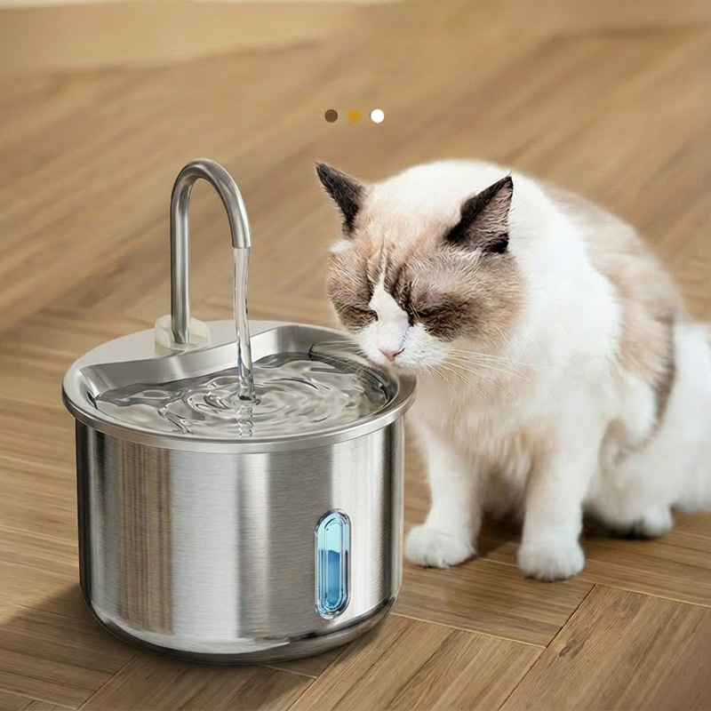 Dispensador de agua para mascotas de acero inoxidable con nivel de agua visible y circulación automática, fuente de agua para gatos, fábrica de suministros para mascotas transfronteriza image 3