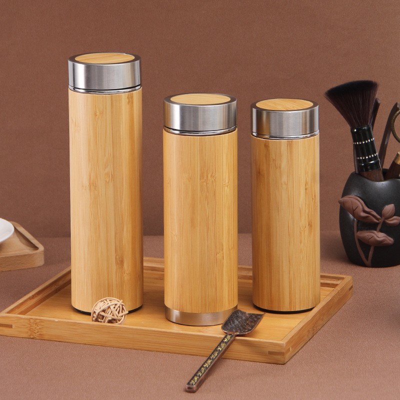Taza de té de acero inoxidable 304 con funda de bambú ventosa portátil oficina coche regalo