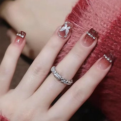 New trendy wearable nail short T-shaped cherry blossom rhinestone nail art, detachable nail sticker wholesale