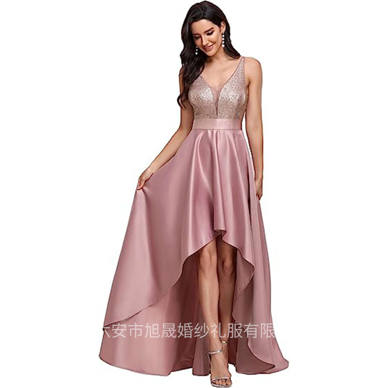 Elegant temperament lace applique party dress chiffon wedding guest evening dress temperament front short back drag dress