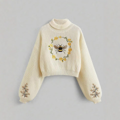 貿易クロスボーダーヨーロッパとアメリカのアマゾンソースメーカー女性用タートルネックプルオーバーセーター長袖刺繍春と秋