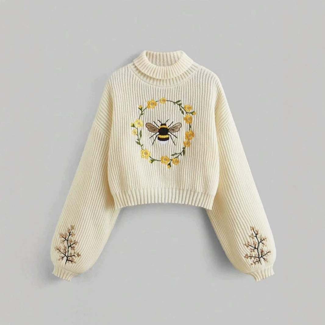 Внешняя торговля, трансграничная европейская и американская Amazon, производитель, водолазка, пуловер, женский свитер с длинными рукавами и вышивкой, весна и осень