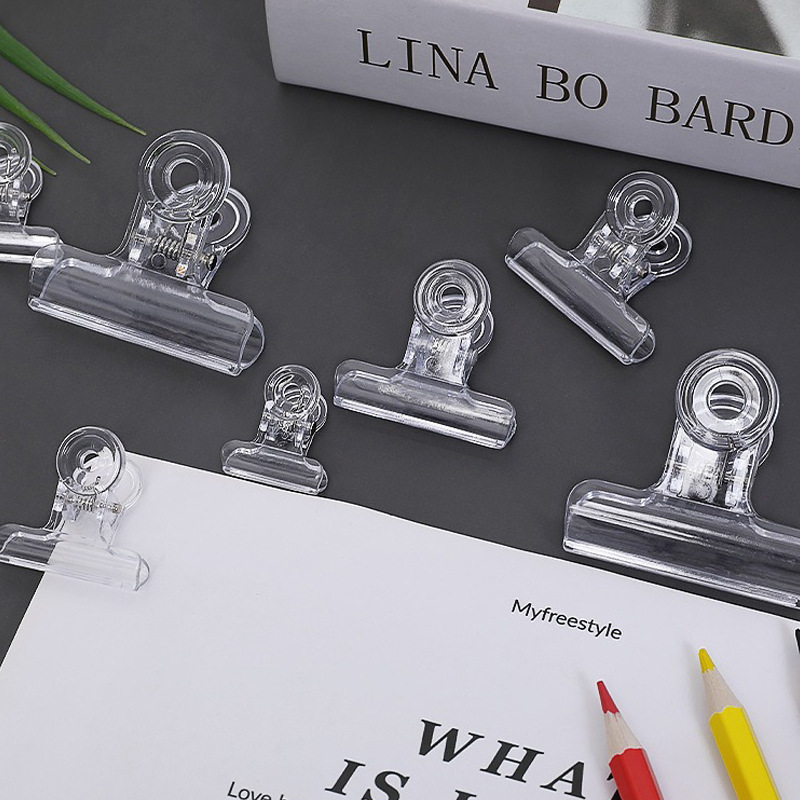 Clip de cola de milano transparente creativo Carpeta de datos de estilo ins para estudiantes, material de oficina de aprendizaje, clip de cola larga, clip de factura pequeño