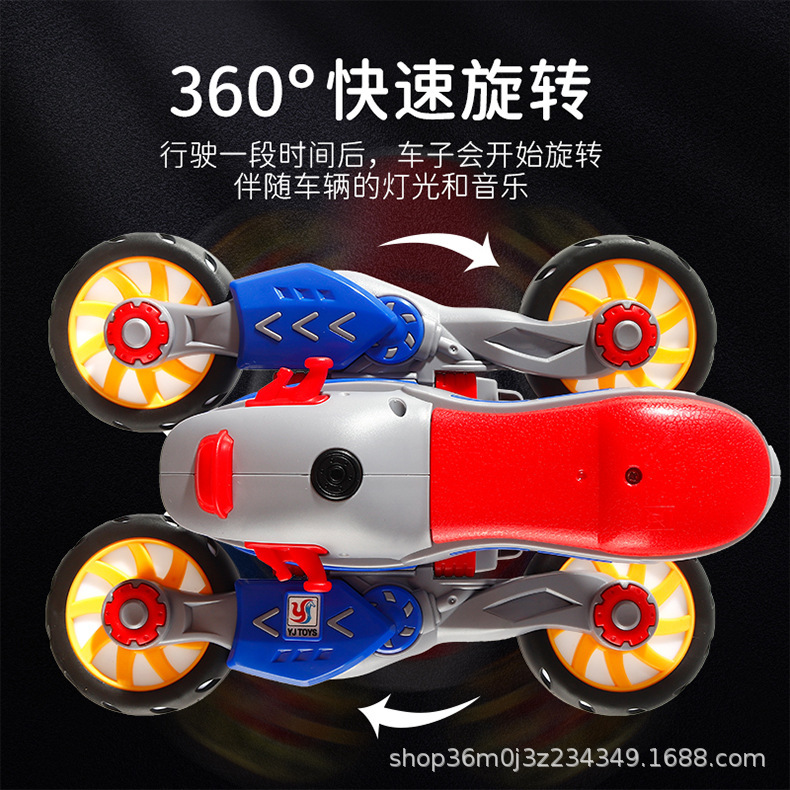 Juguetes de motocicletas de deformación de acrobacias eléctricas para niños giratorios universales luces de música automóviles al por mayor